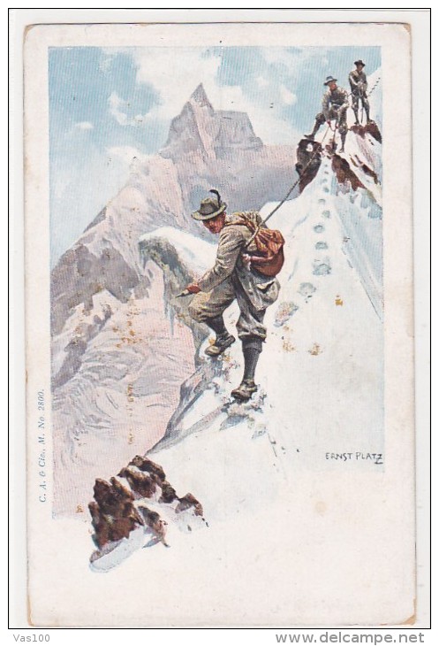 CILIMBING, ERNEST PLATZ, OLD ORIGINAL VINTAGE POSTCARD - Climbing