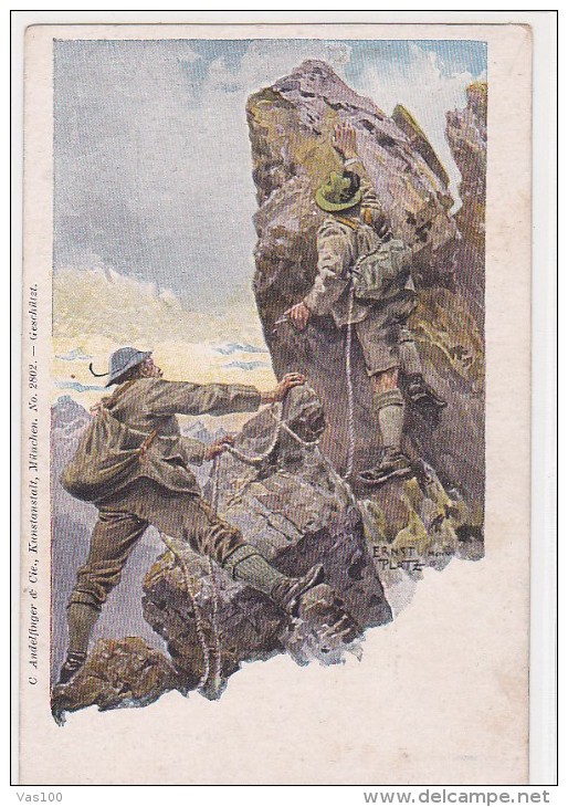 CILIMBING, ERNEST PLATZ, OLD ORIGINAL VINTAGE POSTCARD - Climbing