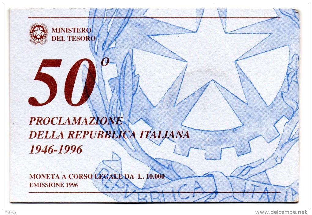 1996 ITALIA 50° PROCLAMAZIONE DELLA REPUBBLICA ITALIANA  LIRE 10000 ARG FDC - Commemorative