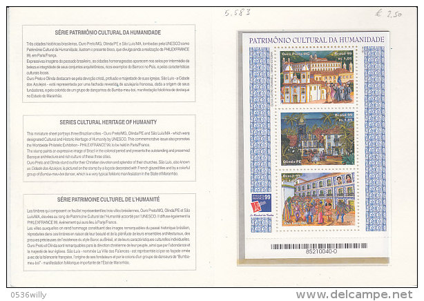 Brasilien 1999. Faltkarte Mit Block "Patrimonio Cultura Da Humanidade" 5.583) - Cartas & Documentos