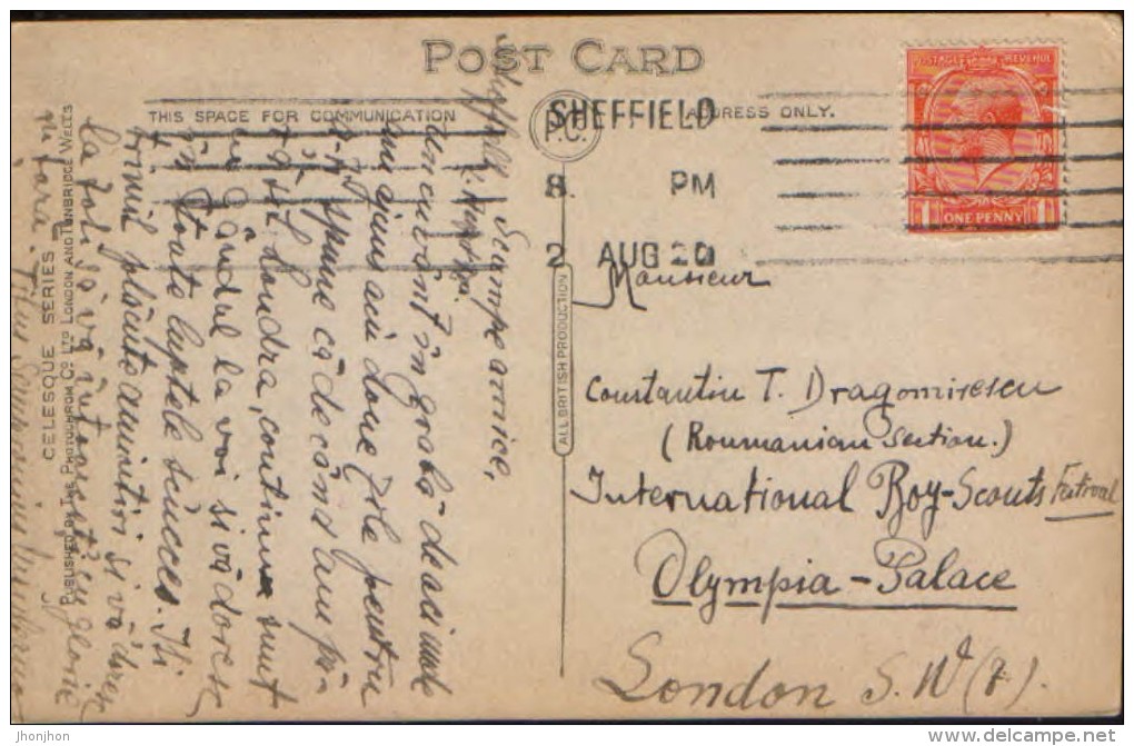 United Kingdom/England -Postcard  Circulated In 1920 - Sheffield: Ivy Cottages - 2/scans - Sheffield