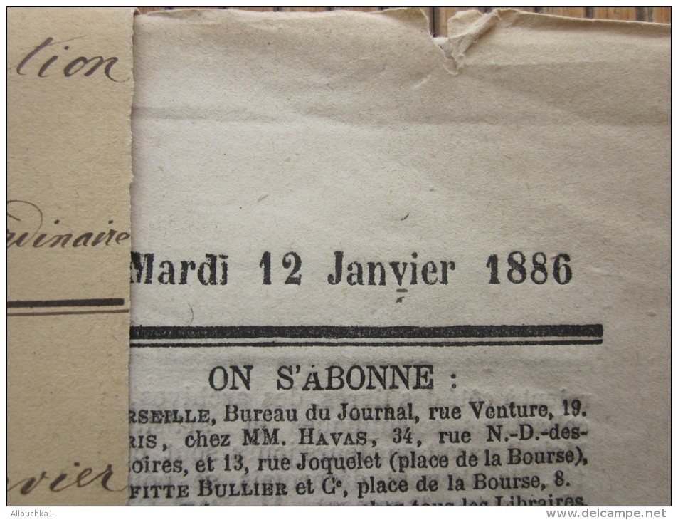 LE SEMAPHORE  De Marseille Original Journal Mardi 12 Janvier 1886 Faire Défiler Images Et Lire Articles De Presse - 1850 - 1899