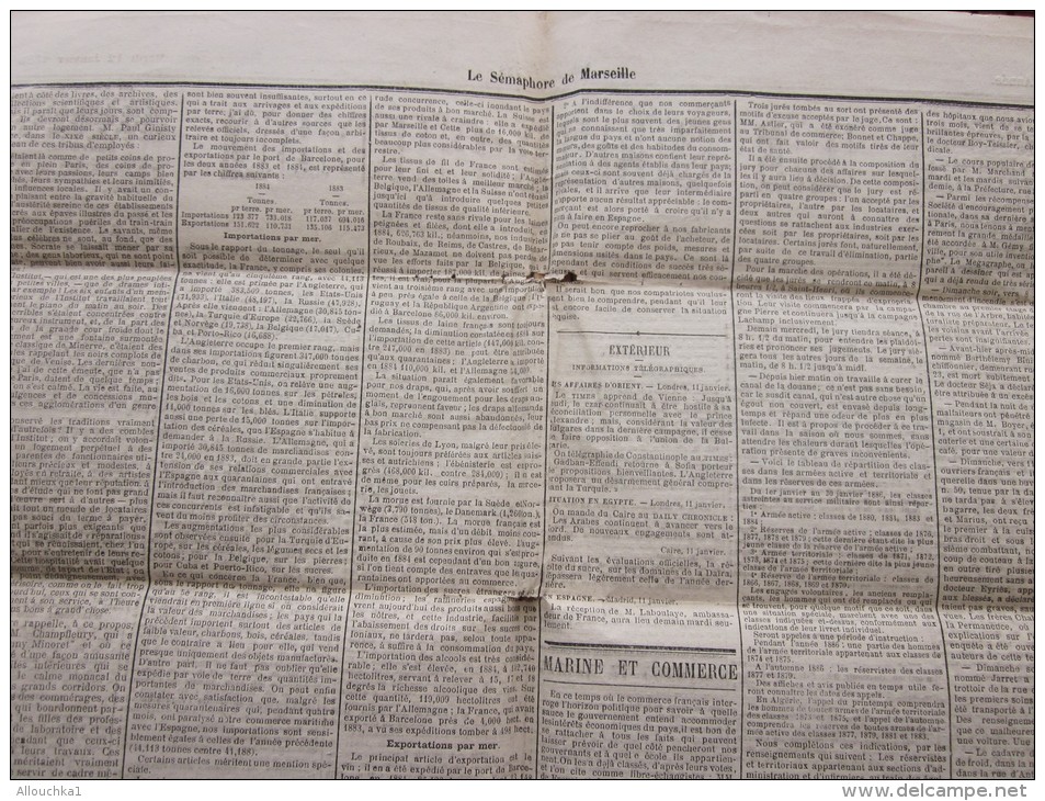 LE SEMAPHORE  de Marseille Original Journal Mardi 12 janvier 1886 faire défiler Images et lire articles de presse