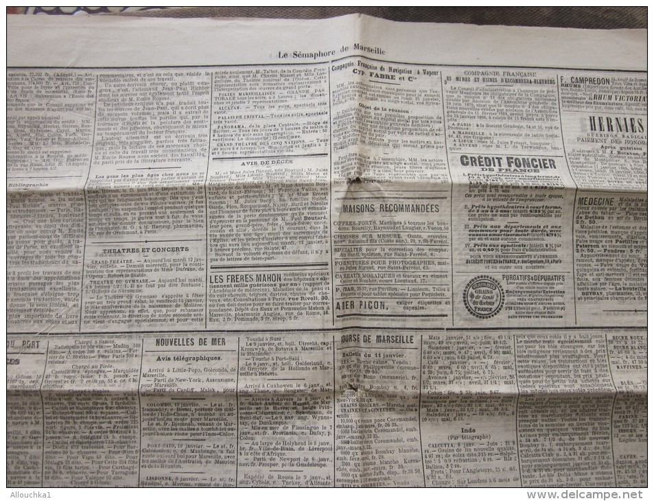 LE SEMAPHORE  de Marseille Original Journal Mardi 12 janvier 1886 faire défiler Images et lire articles de presse