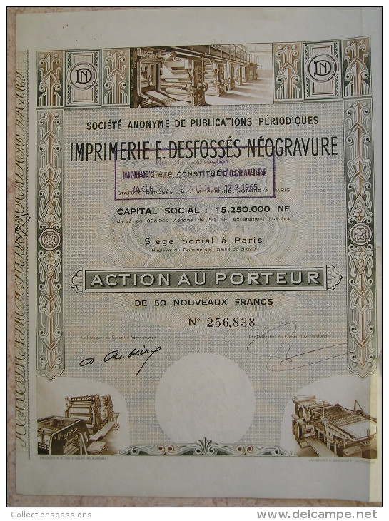 Magnifique Action Décorée. Imprimerie E.Desfossés Néogravure. Action De 50 Nouveaux Francs - Industrie