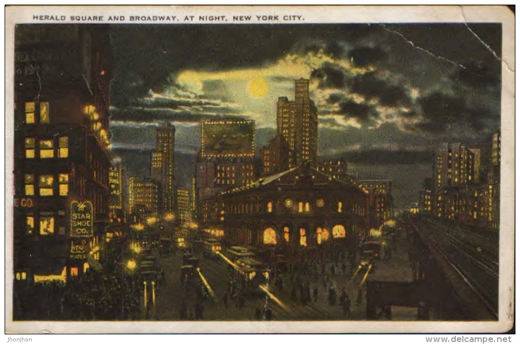 United States -Postcard  Written -  Herald Square And Broadway At Night,New York City - 2/scans - Broadway