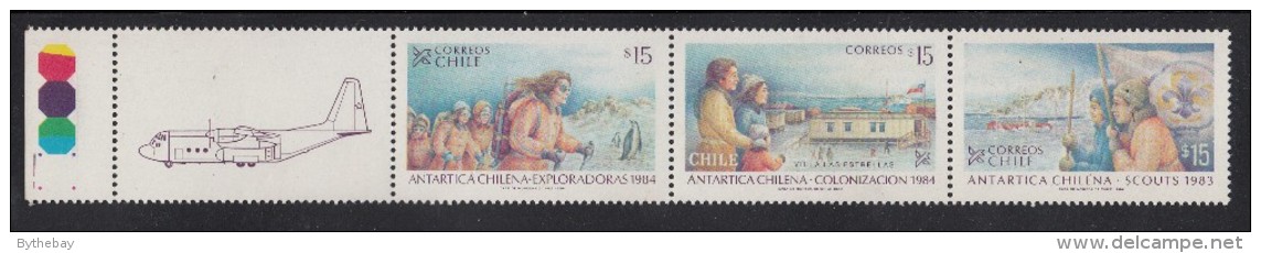 Chile MNH Scott #673a Strip Of 3 Plus Label 15p Antarctic Colonization - Chili