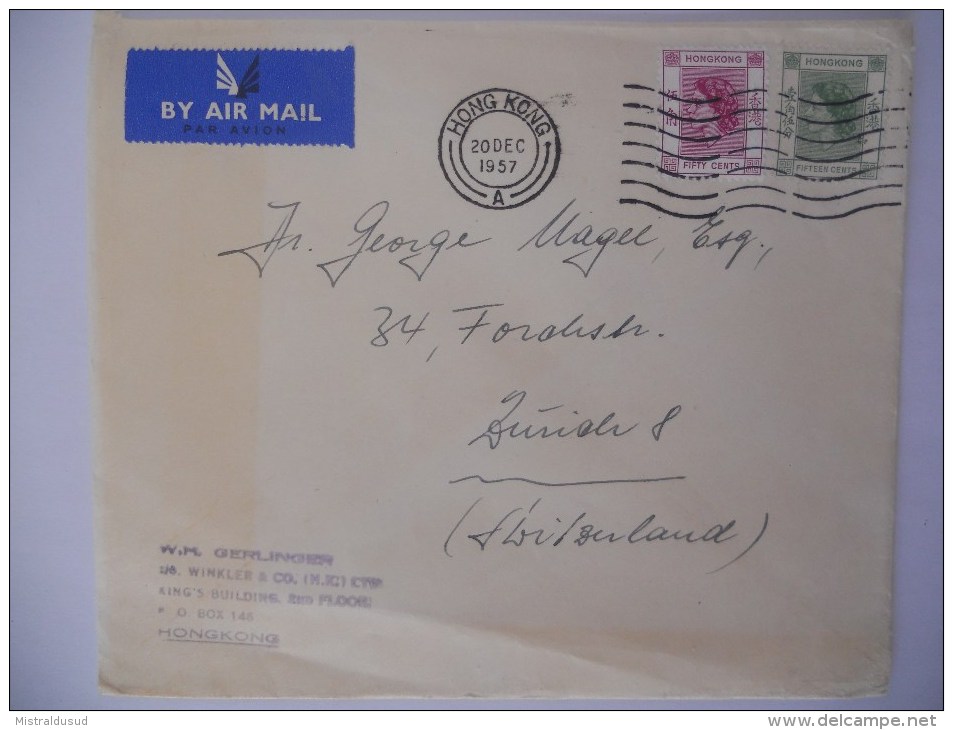 Hong Kong Lettre De 1957 Pour Zurich - Cartas & Documentos