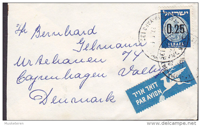 Israel "Petite" Par Avion Label TEL AVIV 1960 Cover Lettera To Denmark Overprinted Stamp 0.25 - Aéreo