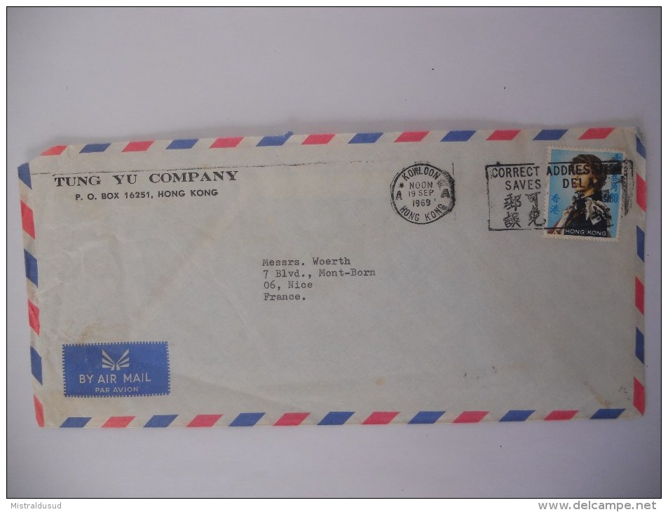 Hong Kong Lettre De Kowloon 1969 Pour Nice - Storia Postale