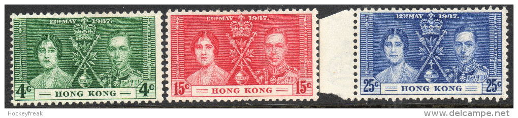 Hong Kong 1937 - Coronation  SG137-139 LHM/HM - Set Cat £20 SG2020 - Unused Stamps