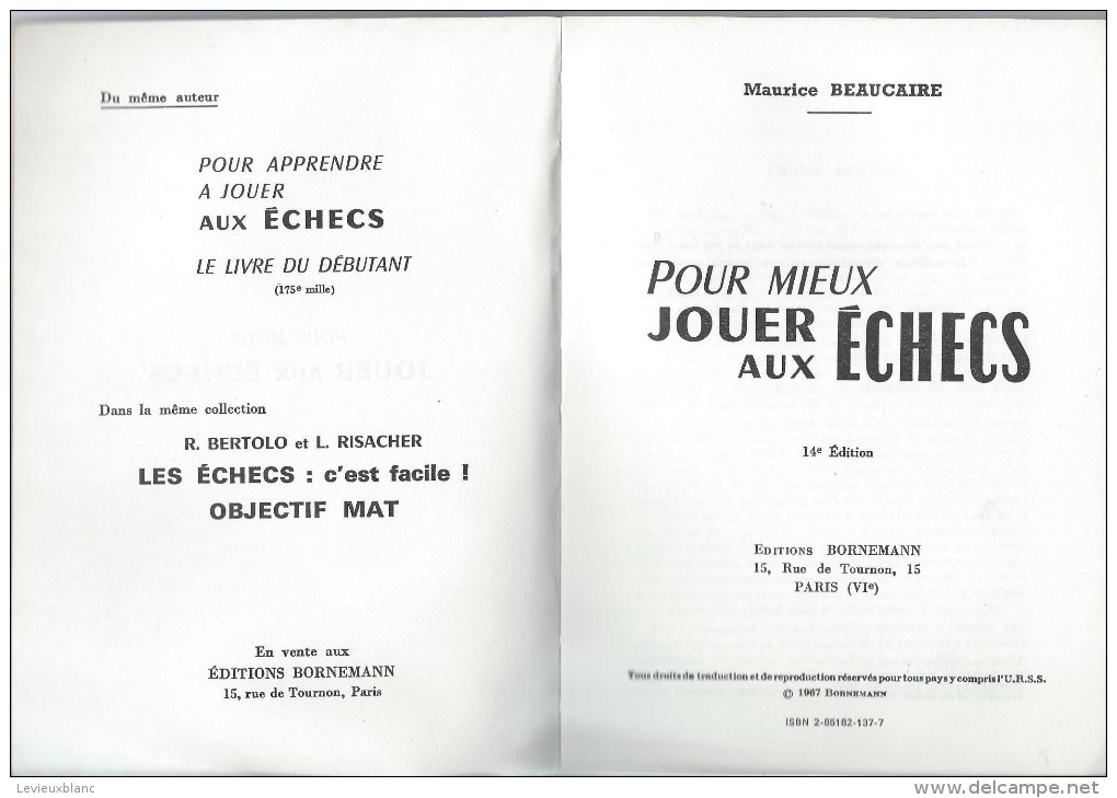 Manuel/ Pour Mieux Jouer Aux Echecs/ Maurice Beaucaire/Editions Bornemann/ 1983    JE104 - Autres & Non Classés