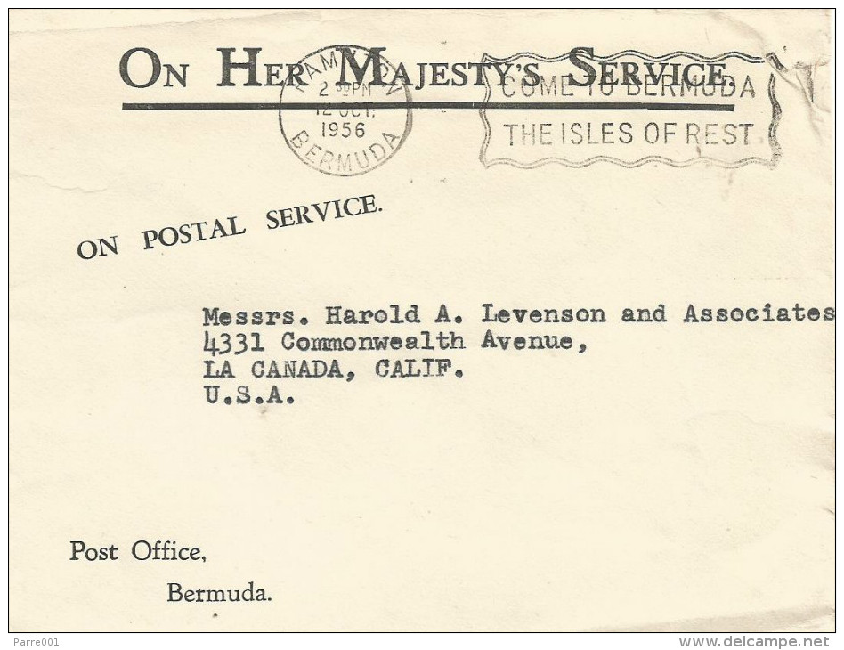 Bermuda 1956 Hamilton Unfranked Postage Paid Cover - Bermuda