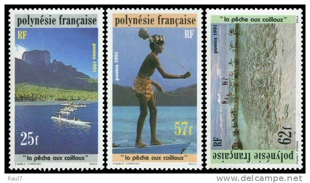 Polynésie 1991 - La Pêche Aux Cailloux - 3val Neuf // Mnh - Neufs