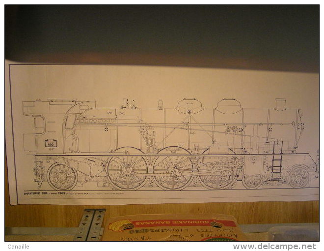 Plan De La Locomotive,Pacific Type 231- Année 1913.ateliers De Paris PLM. Locomotive à 3 Essieux Couplés A. Bogie Bissel - Chemin De Fer