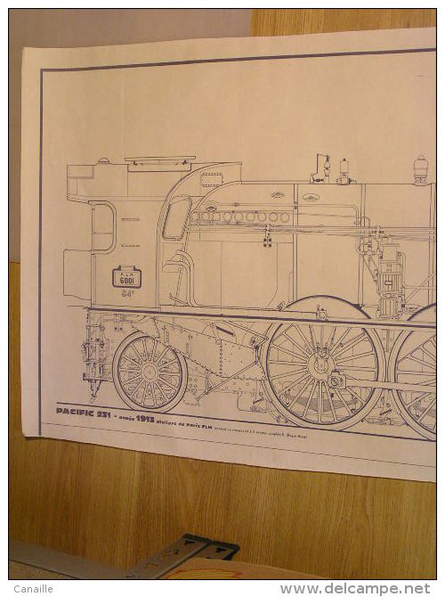 Plan De La Locomotive,Pacific Type 231- Année 1913.ateliers De Paris PLM. Locomotive à 3 Essieux Couplés A. Bogie Bissel - Ferrocarril