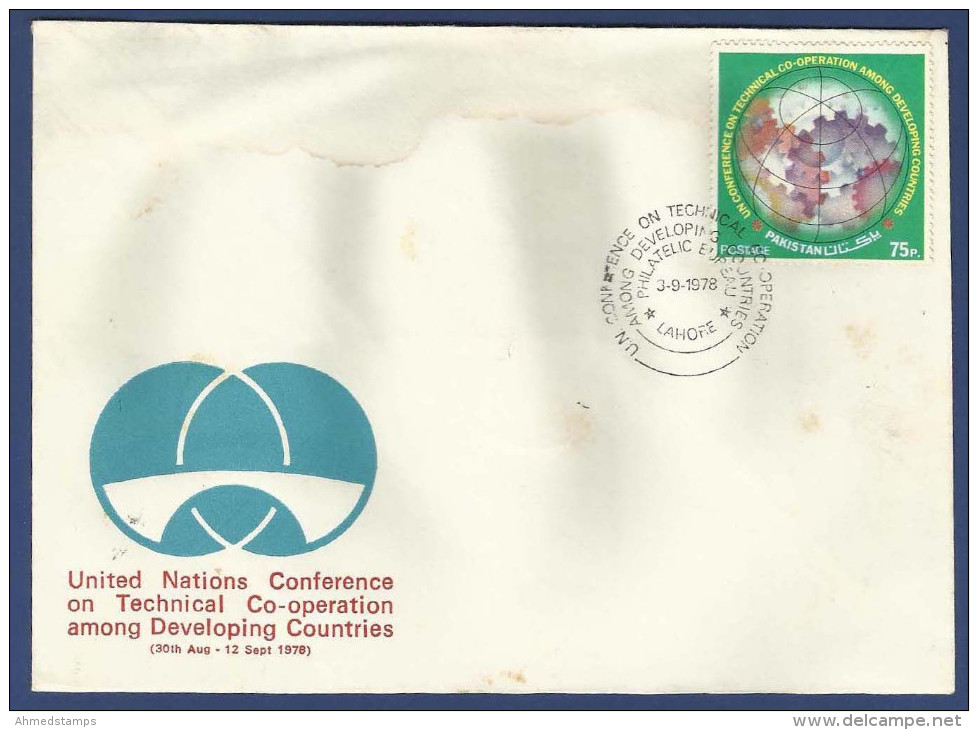 PAKISTAN 1978 MNH FDC FIRST DAY COVER UN U.N CONFERENCE ON TECHNICAL CO-OPERATION UNITED NATIONS COGWHEELS GLOBE - Pakistan