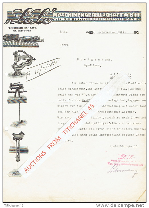 Lettre 1921 WIEN - "LELE" -  Maschinengesellschaft M.B.H. - Oostenrijk