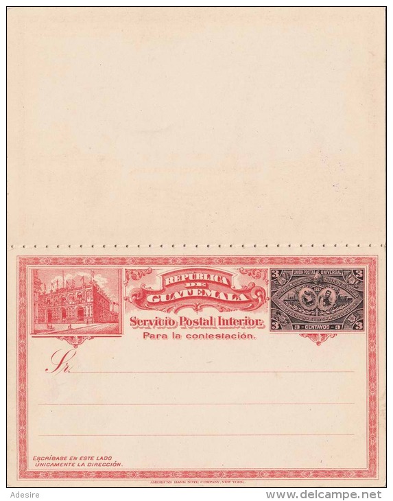 GUATEMALA 1897 - Doppel-Postkarte Mit Je 3 Centavos Ganzsache, 1 Stempel, Gute Erhaltung - Guatemala