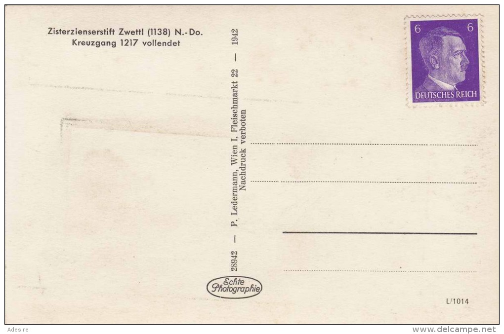 ZWETTL 1942 - Zisterzienserstift Kreuzgang 1217 Vollendet, Fotokarte Frankiert - Zwettl