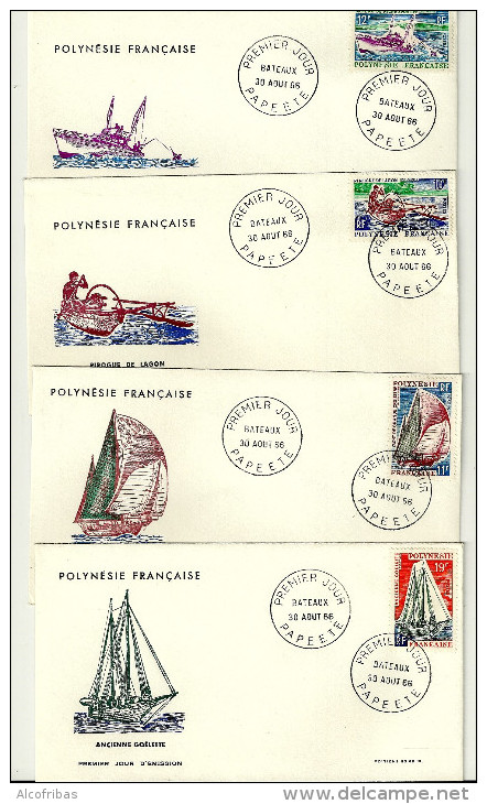 Enveloppes Premier Jour Tahiti Papeete Bateaux Lot De 4 Enveloppes - Tahiti