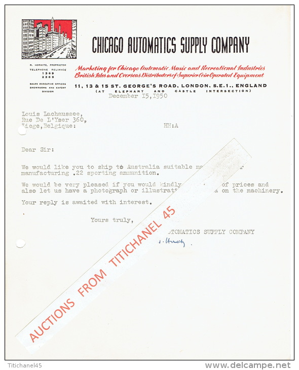 Lettre 1950 LONDON - CHICAGO AUTOMATICS SUPPLY COMPANY - Marketing For Chicago Automatic Music And Recreational Industri - Verenigd-Koninkrijk