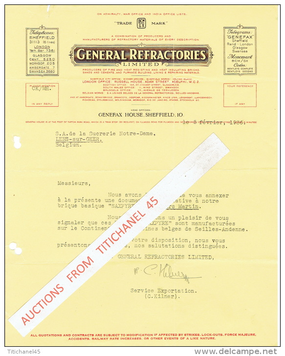 Lettre 1936 SHEFFIELD - GENERAL REFRACTORIES - Producers Of Fire And Heat Resisting And Heat Insulating Bricks - Royaume-Uni