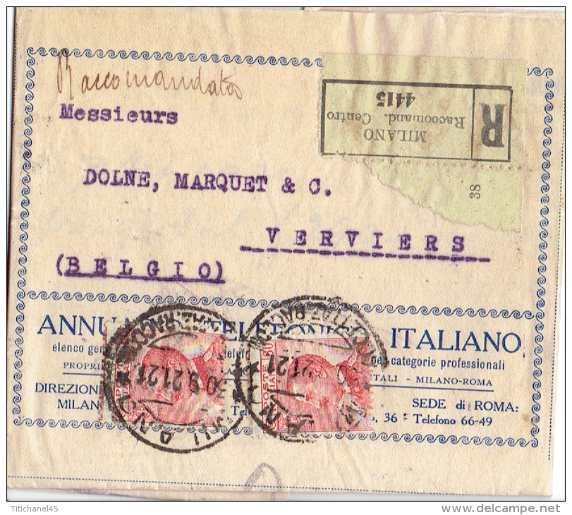 Raccomondata Registered 1921 Cover MILANO (Centro) To Belgium - Assurés