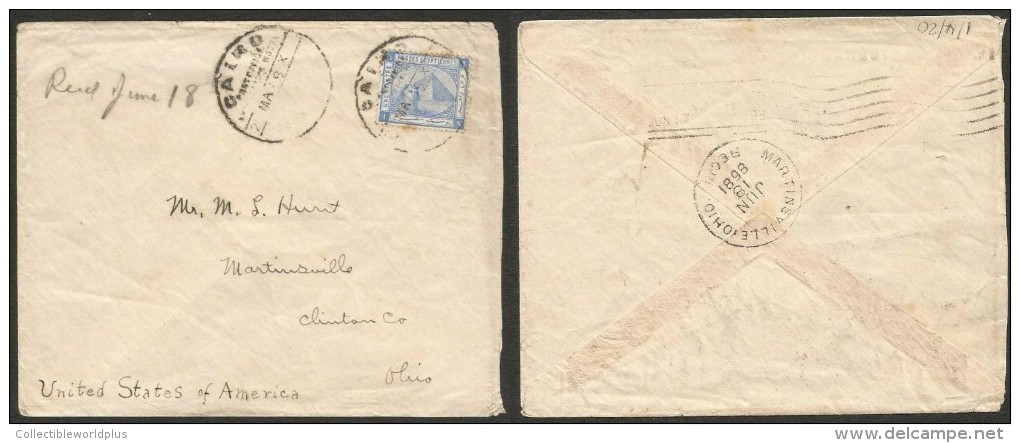 EGYPT 1898 COVER CAIRO - OHIO USA FRANKED ONE PIASTER - PYRAMIDS & SPHINX - 1866-1914 Khedivato De Egipto