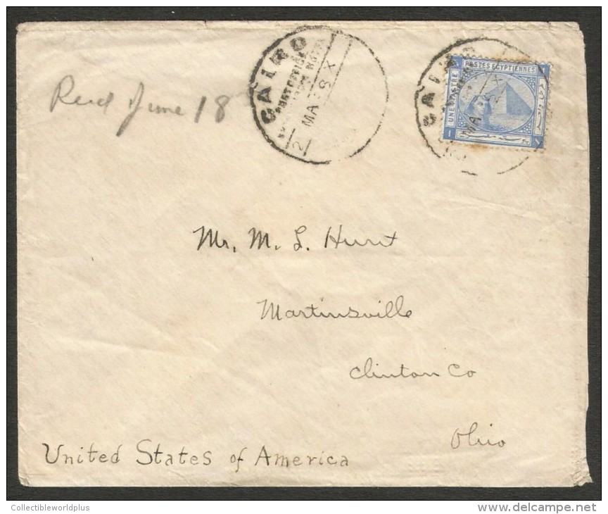 EGYPT 1898 COVER CAIRO - OHIO USA FRANKED ONE PIASTER - PYRAMIDS & SPHINX - 1866-1914 Khedivato De Egipto