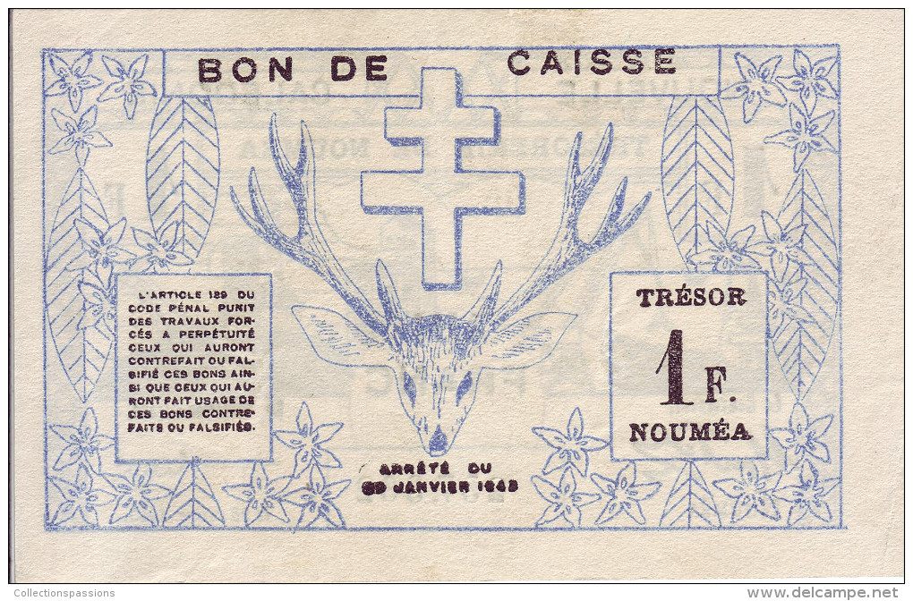 NOUVELLE CALEDONIE. Trésorerie De Nouméa. 1 Franc. Type I - - Nouméa (Neukaledonien 1873-1985)