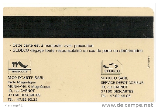 CARTE-MAGNETIQUE-SEDECO-DESCARTES-V° Les 2  ADRESSES- 37160-DESCARTES--TBE - Autres & Non Classés