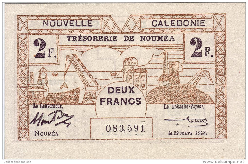 NOUVELLE CALEDONIE. Trésorerie De Nouméa. 2 Francs. Type I - - Nouméa (Neukaledonien 1873-1985)