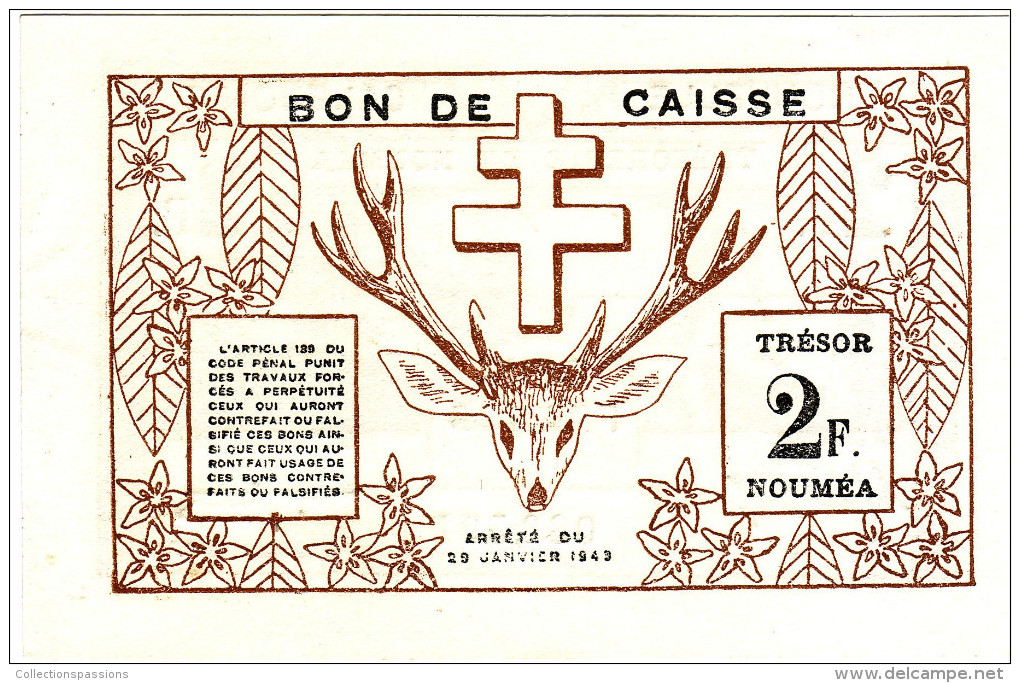 NOUVELLE CALEDONIE. Trésorerie De Nouméa. 2 Francs. Type I - - Nouvelle-Calédonie 1873-1985