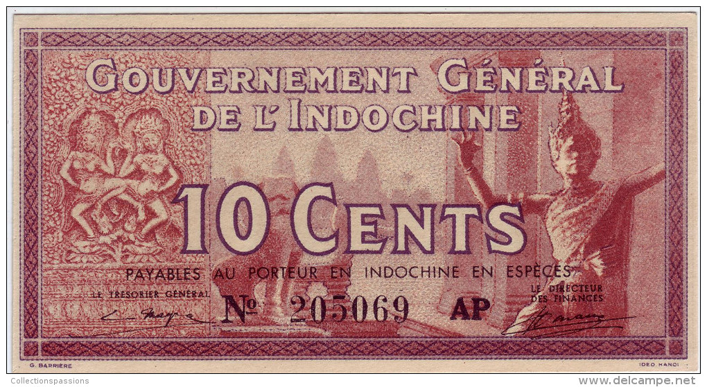 Banque De L'Indochine. Gouvernement Général De L'Indochine - Billet De 10 Cents - - Indocina