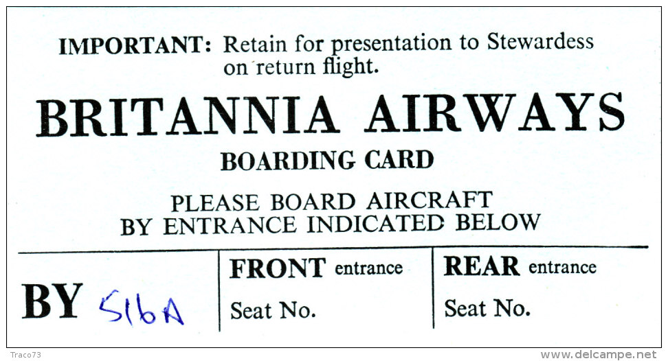 BRITANNIA  ARIWAYS   /   Ticket _ Biglietto Aereo - Europe