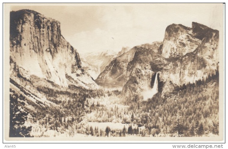 Yosemite National Park Valley And Waterfall From Artist's Point California, C1910s/20s Vintage Real Photo Postcard - USA National Parks