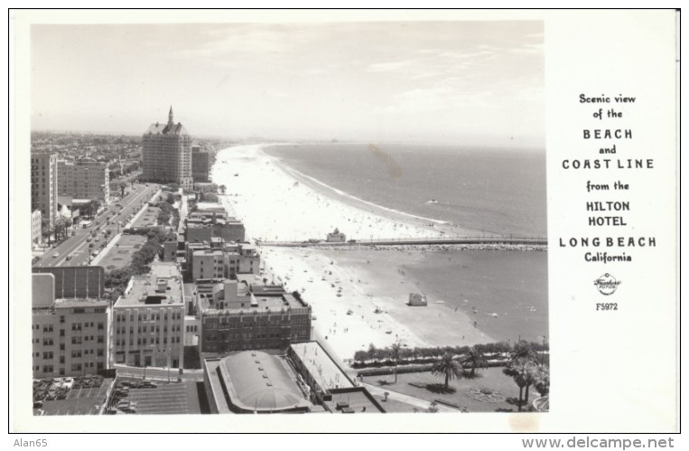 Long Beach California, Hilton Hotel View Of Beach Pier C1940s Vintage Real Photo Postcard - Long Beach