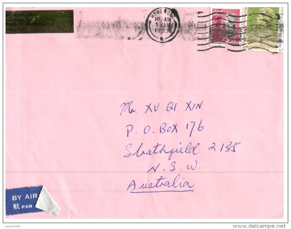 (PH 678) Hong Kong To Australia Letter Posted In 1993 - Covers & Documents