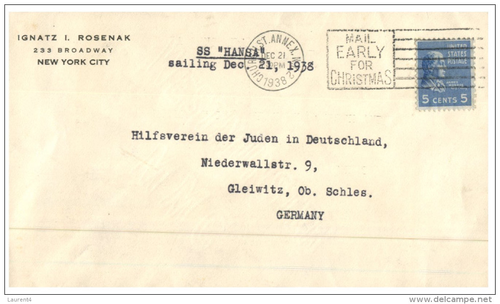 (PH 678) USA To Germany Ship Mail - SS Hansa Sailing Dec 21, 1938 - Bateaux
