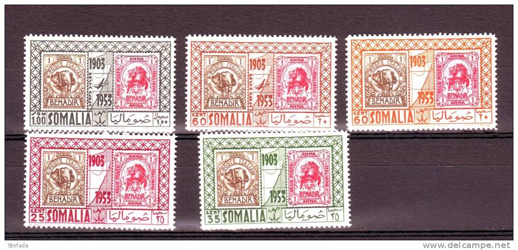 SOMALIA  SOMALILAND 1953  50° Primi Francobolli  Serie Completa Con Aerea 5 Val. MNH** - Somalia (AFIS)