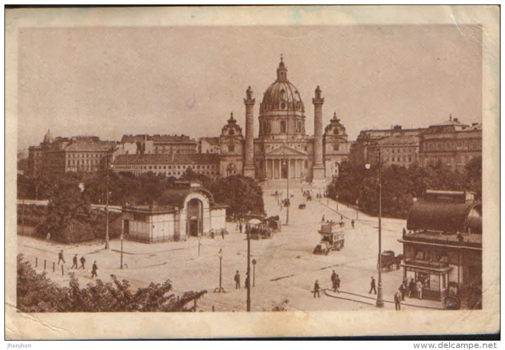 Austria- Postcard Circulated In 1925 To Romania In Bukovina Gura Humor - Wien - Karlsplaz Mit Karlskirche - 2/scans - Kirchen