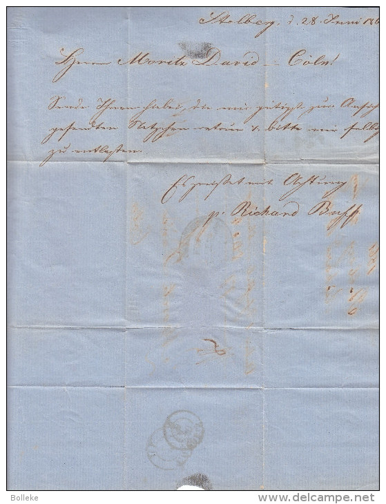 Allemagne - Saxe - Lettre De 1861 - Oblitération Stolberg - Expédié Vers Coeln - Avec Cachet Spécial Ovale - Saxe