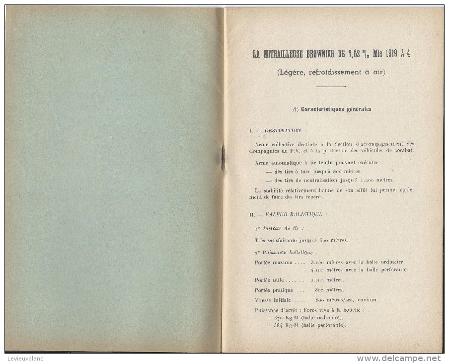 Manuel/ Ecole D´application De L´infanterie/Les Mitrailleuses USA Browning/Saint Maixent/ 1955  LIV50 - Andere & Zonder Classificatie