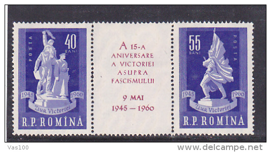 15TH ANNIVERSARY OF THE VICTORY OVER FASCISM, MI 1843/47, TRIPTIC, 1960, ROMANIA - Neufs