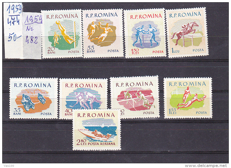 SPORTS, SOCCER, TENNIS, HOCKEY, BOXING, MI 1802/09, MNH**, 1FULL SET, 1959, ROMANIA - Neufs