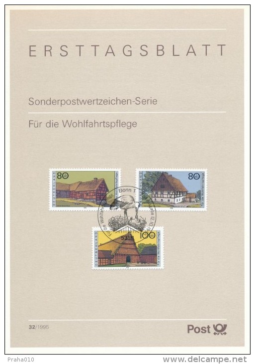 BRD / First Day Sheet (1995/32) 53111 Bonn 1: Vernacular Architecture; Stork, Stork's Nest - Picotenazas & Aves Zancudas