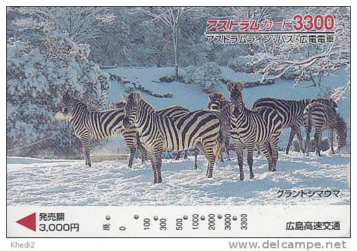 Carte Japon Faune D´Afrique - ZEBRE / Troupeau Dans La Neige - ZEBRA Rare Japan Prepaid Card - 82 - Sonstige & Ohne Zuordnung