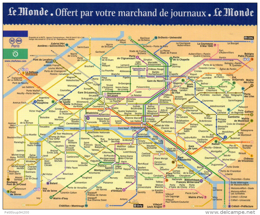 PLAN RATP  *Metro *Rer JOURNAL Le Monde  2002 - Europe