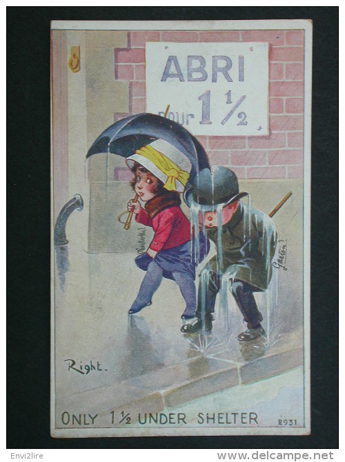 Ref3312 WA CPA Illustration De Right - Only 1 1/2 Under Shelter - Enfants Sous La Pluie N°2931 - 1918 - Right
